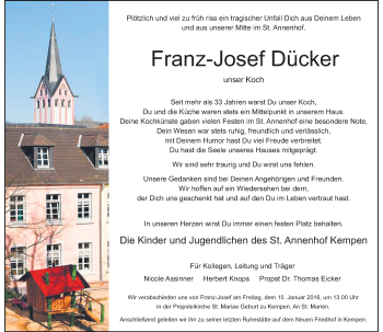 Traueranzeige von Franz-Josef Dücker von Rheinische Post