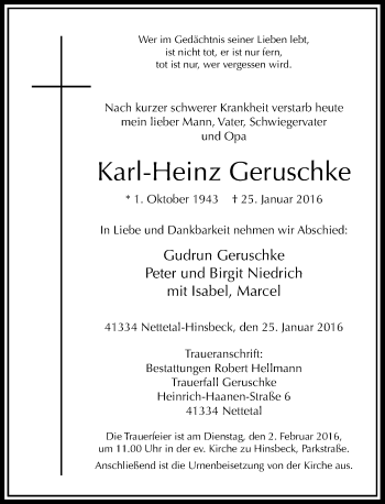 Traueranzeige von Karl-Heinz Geruschke von Rheinische Post