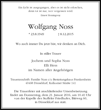 Traueranzeige von Wolfgang Noss von Rheinische Post