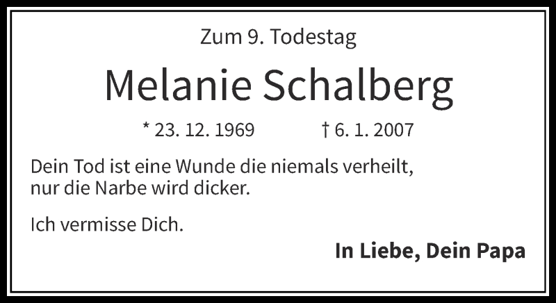  Traueranzeige für Melanie Schalberg vom 06.01.2016 aus Rheinische Post