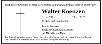 Traueranzeige von Walter Koenzen von Rheinische Post