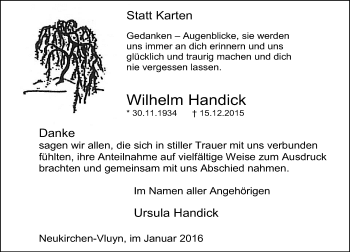 Traueranzeige von Wilhelm Handick von Rheinische Post