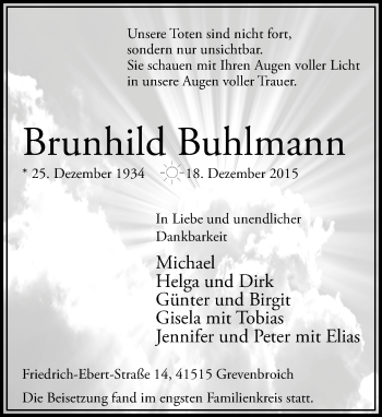 Traueranzeige von Brunhild Buhlmann von Rheinische Post