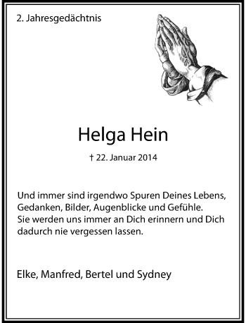 Traueranzeige von Helga Hein von Rheinische Post