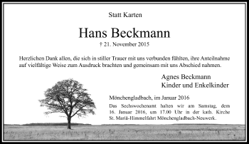 Traueranzeige von Hans Beckmann von Rheinische Post