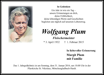 Traueranzeige von Wolfgang Plum von Rheinische Post
