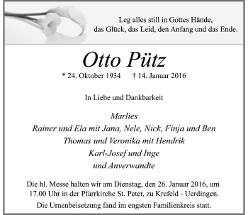 Traueranzeige von Otto Pütz von Rheinische Post