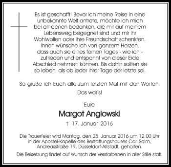 Traueranzeige von Margot Anglowski von Rheinische Post