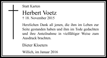 Traueranzeige von Herbert Voetz von Rheinische Post