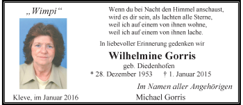 Traueranzeige von Wilhelmine Gorris von Rheinische Post