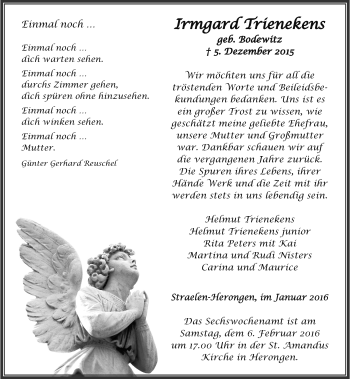 Traueranzeige von Irmgard Trienekens von Rheinische Post