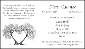 Traueranzeige von Dieter Ruhnke von Rheinische Post