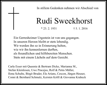 Traueranzeige von Rudi Sweekhorst von Rheinische Post