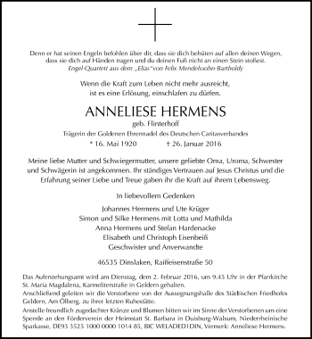 Traueranzeige von Anneliese Hermes von Rheinische Post