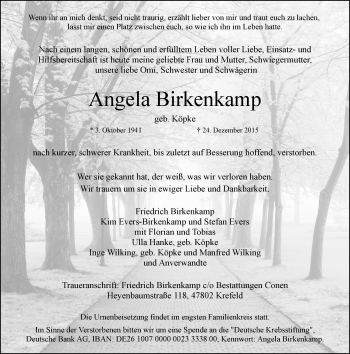 Traueranzeige von Angela Birkenkamp von Rheinische Post