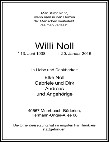 Traueranzeige von Willi Noll von Rheinische Post