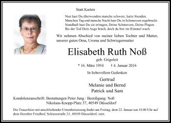Traueranzeige von Elisabeth Ruth Noß von Rheinische Post