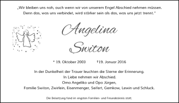 Traueranzeige von Angelina Switon von Rheinische Post