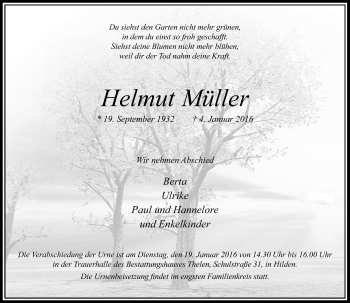 Traueranzeige von Helmut Müller von Rheinische Post