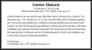 Traueranzeige von Gustav Hansen von Rheinische Post