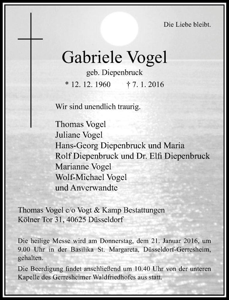  Traueranzeige für Gabriele Vogel vom 16.01.2016 aus Rheinische Post