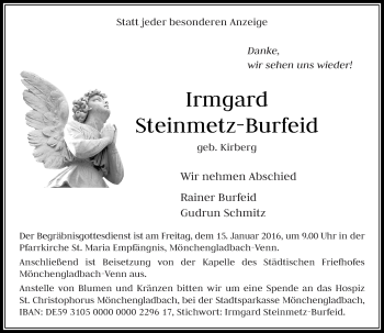 Traueranzeige von Irmgard Steinmetz-Burfeid von Rheinische Post