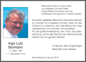 Traueranzeige von Ingo Lutz Bormann von Rheinische Post