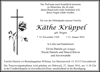 Traueranzeige von Käthe Krüppel von Rheinische Post