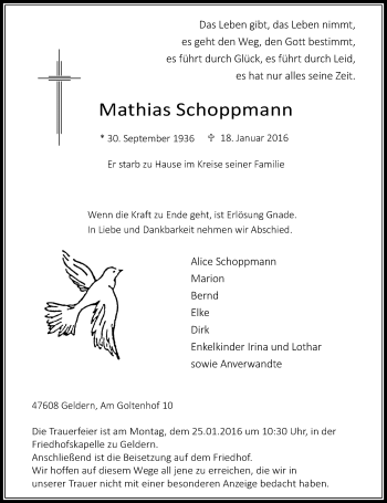 Traueranzeige von Mathias Schoppmann von Rheinische Post