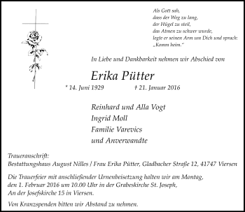 Traueranzeige von Erika Pütter von Rheinische Post