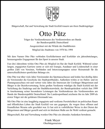 Traueranzeige von Otto Pütz von Rheinische Post