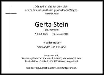 Traueranzeige von Gerta Stein von Rheinische Post