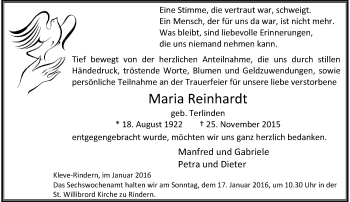 Traueranzeige von Maria Reinhardt von Rheinische Post