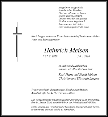 Traueranzeige von Heinrich Meisen von Rheinische Post