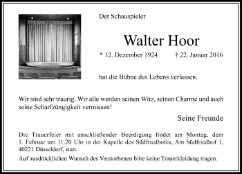 Traueranzeige von Walter Hoor von Rheinische Post