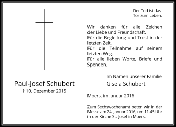 Traueranzeige von Paul-Josef Schubert von Rheinische Post