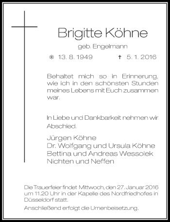 Traueranzeige von Brigitte Köhne von Rheinische Post
