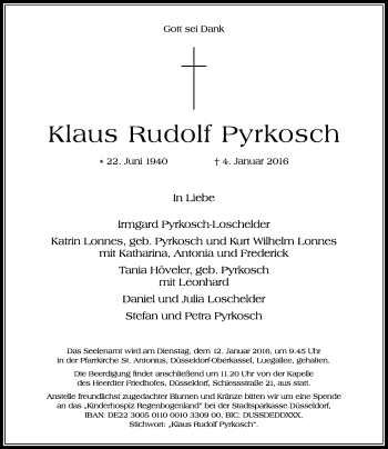 Traueranzeige von Klaus Rudolf Pyrkosch von Rheinische Post