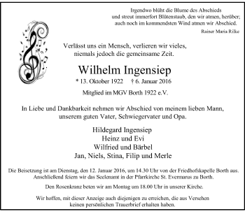 Traueranzeige von Wilhelm Ingensiep von Rheinische Post