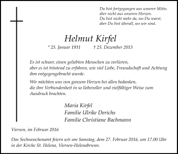 Traueranzeige von Helmut Kirfel von Rheinische Post