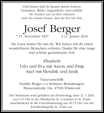 Traueranzeige von Josef Berger von Rheinische Post