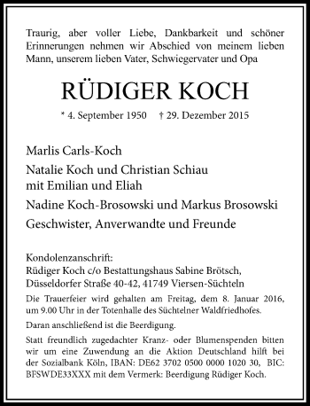 Traueranzeige von Rüdiger Koch von Rheinische Post