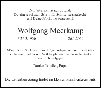 Traueranzeige von Wolfgang Meerkamp von Rheinische Post