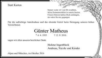 Traueranzeige von Günter Matheus von Rheinische Post