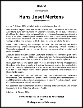 Traueranzeige von Hans-Josef Mertens von Rheinische Post