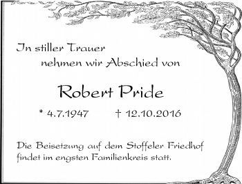 Traueranzeige von Robert Pride von Rheinische Post