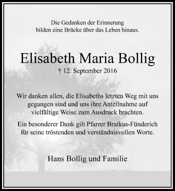 Traueranzeige von Elisabeth Maria Bollig von Rheinische Post