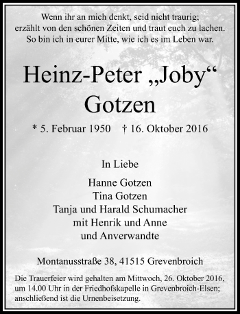 Traueranzeige von Heinz-Peter Gotzen von Rheinische Post