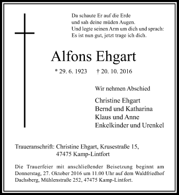 Traueranzeige von Alfons Ehgart von Rheinische Post
