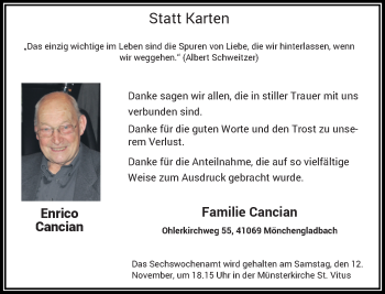 Traueranzeige von Enrico Cancian von Rheinische Post